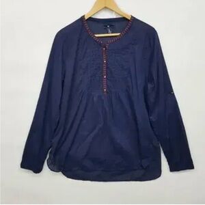 GAP Navy Blue Boho Embroidered Tunic Top Size Medium